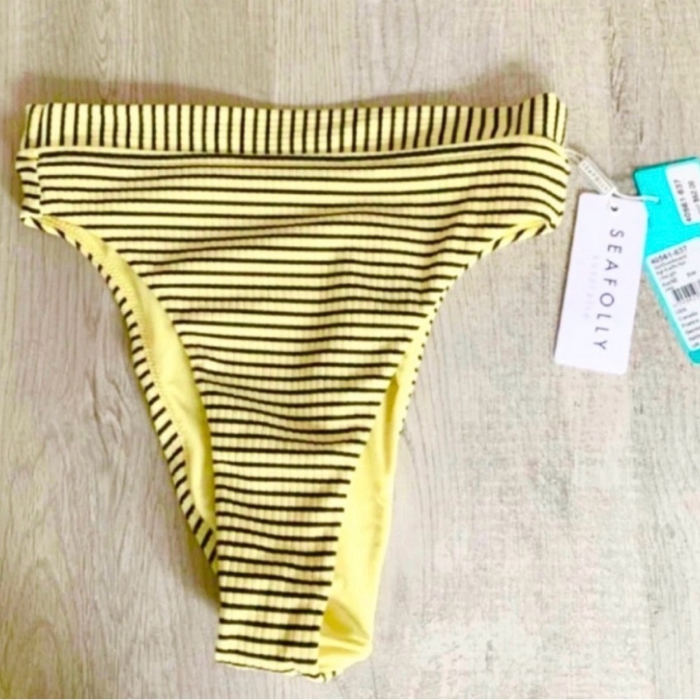 Seafolly Black and Yellow Striped Swimwear bikini bottoms, new, size 4